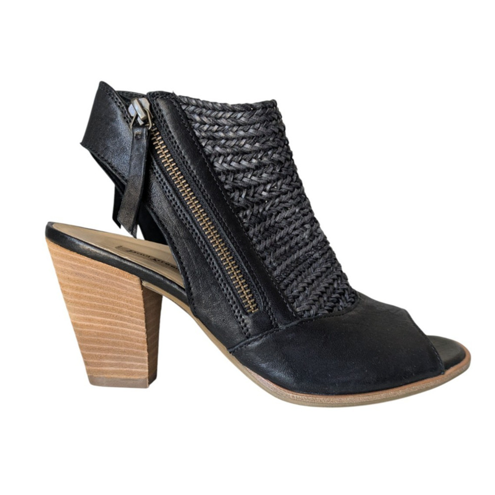 Paul Green Leilani Black Woven Raffia Sandal Leather Peep Toe UK 5 US 7.5 Zip
